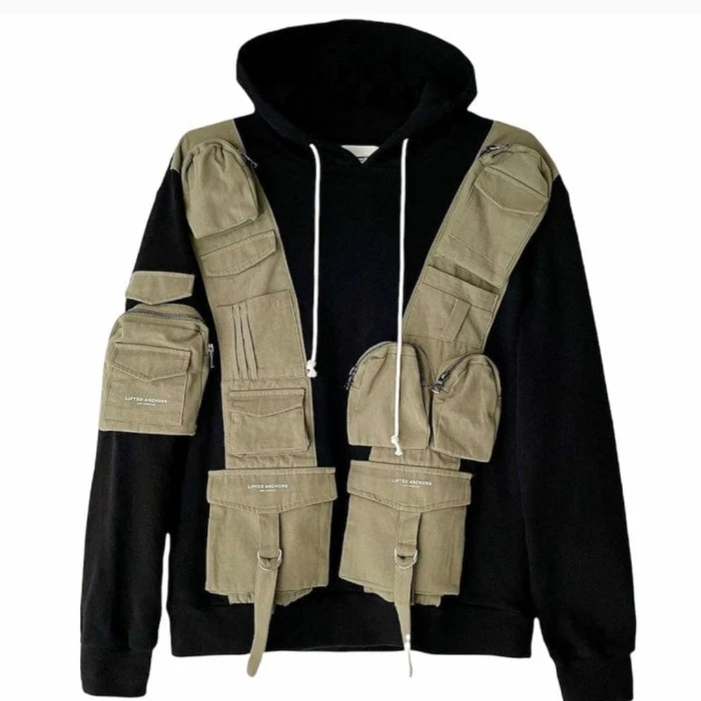 Lifred Anchors Bla Hoodie with Olive Green Utility Pockets